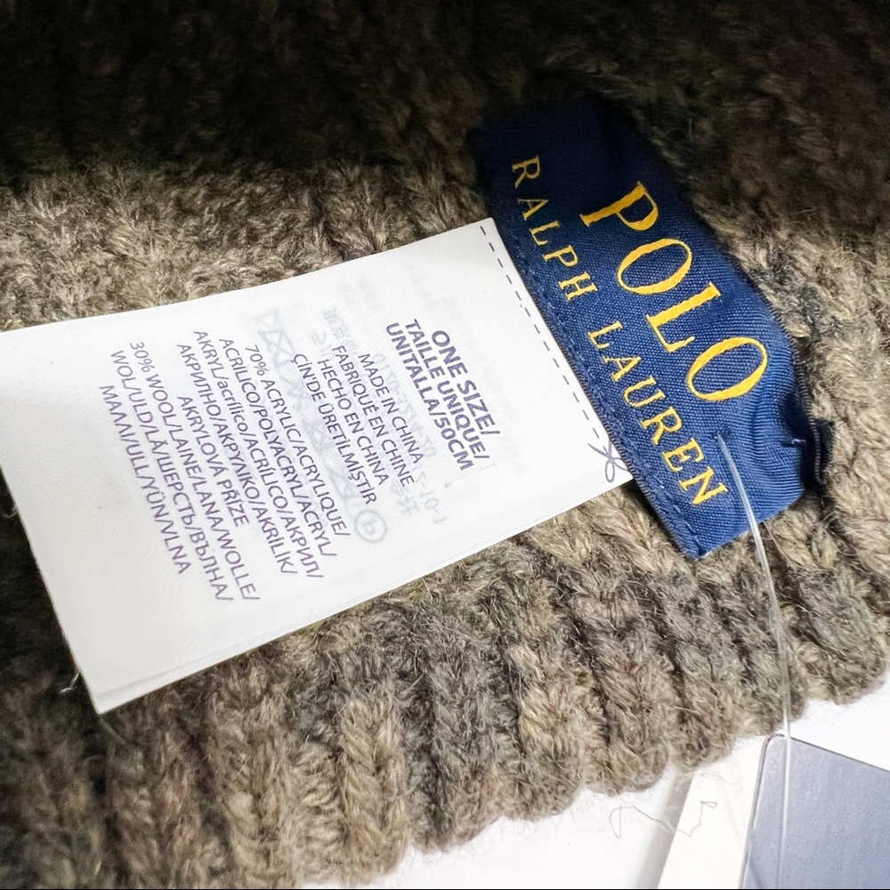 Polo Ralph Lauren OLIVE CAMOUFLAGE CABLE Knit Cap Beanie Hat - Picture 11 of 11